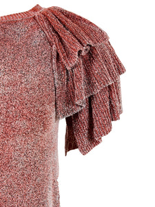 MIAOYAN25 Spring and Summer Orange/Gray/Red Layered Sleeve Washed Knit Top