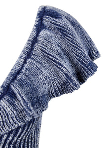 MIAOYAN25 Spring/Summer Distressed Knitted Denim V-Neck Drawstring Lotus Sleeve Wrap Dress
