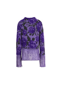 MIAOYAN24 autumn and winter purple knitted three-dimensional jacquard round neck tassel short wool top