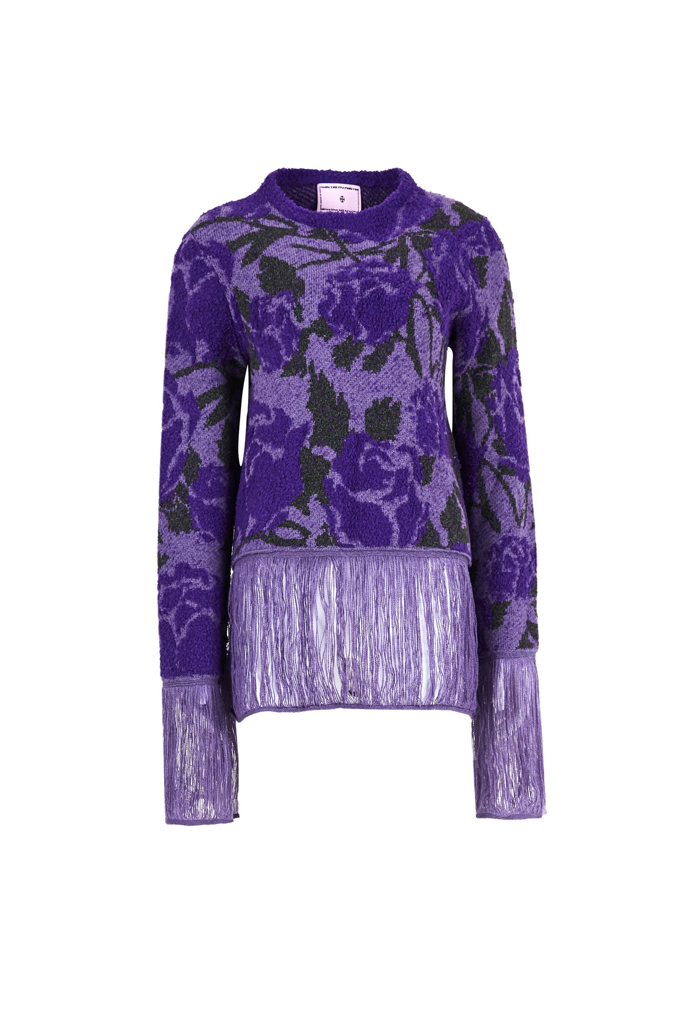 MIAOYAN24 autumn and winter purple knitted three-dimensional jacquard round neck tassel short wool top