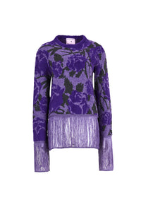 MIAOYAN24 autumn and winter purple knitted three-dimensional jacquard round neck tassel short wool top