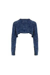 MIAOYAN24 autumn and winter knitted washed denim hollow niche design pullover short shawl top