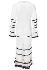 MIAOYAN25 Spring and Summer Green/White Knitted Splicing Buttoned Trumpet Sleeve Dress