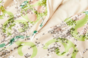 MIAOYAN25 Spring and Summer Beige Butterfly Sequin Printed Overlap Neck Suspender Dress