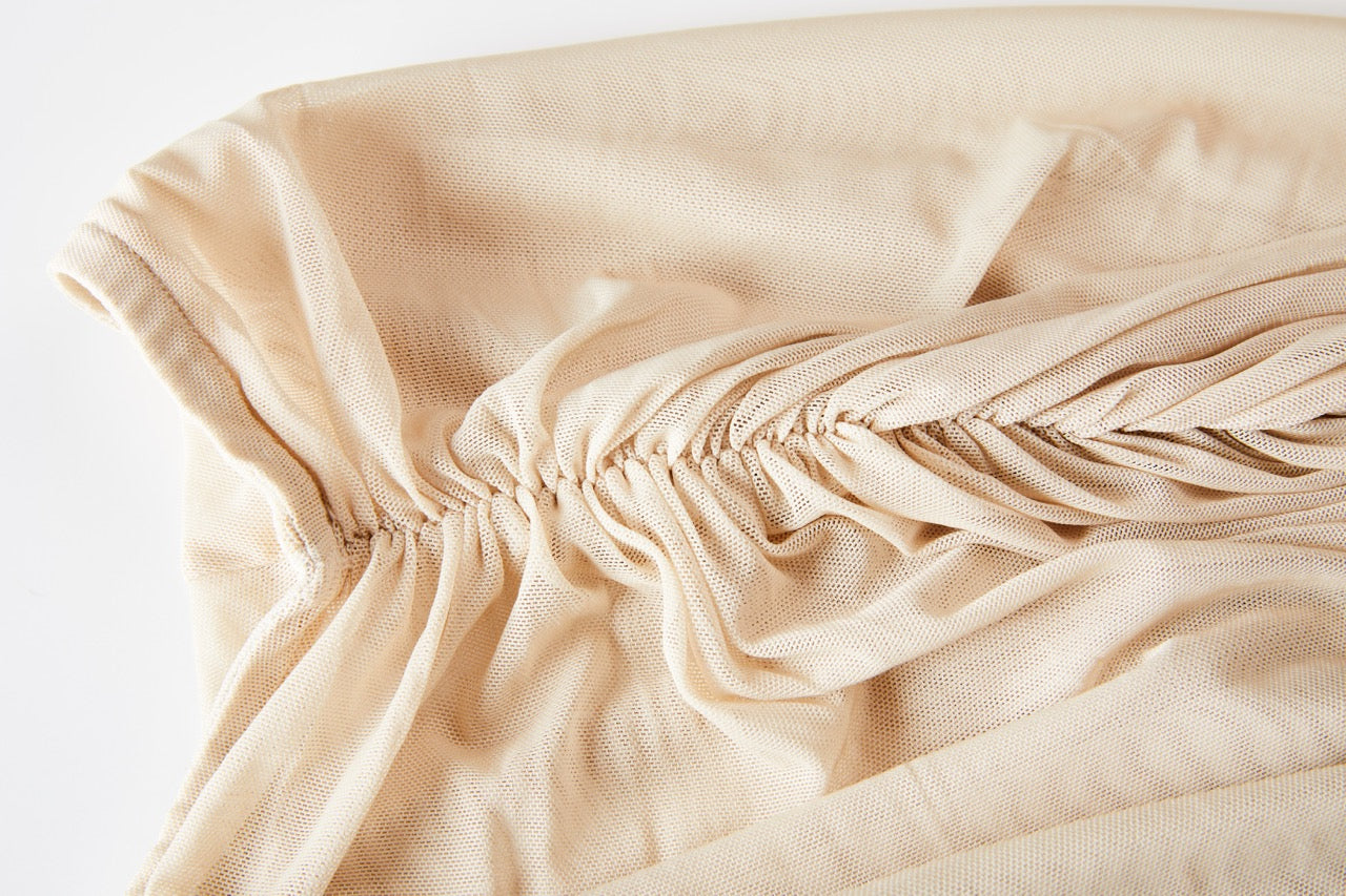 MIAOYAN25 Spring and Summer Beige Elastic Mesh Pleated Skirt