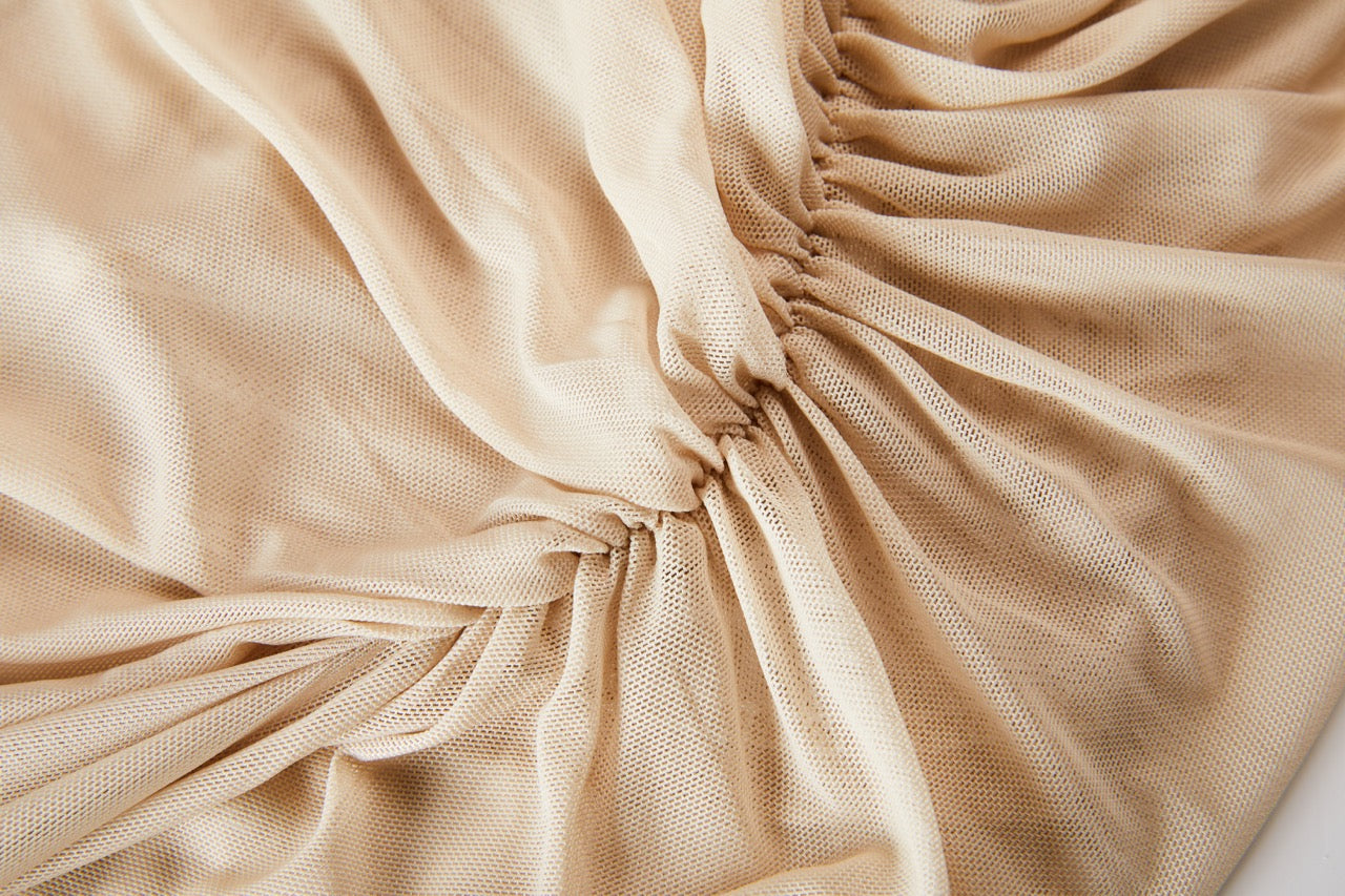 MIAOYAN25 Spring and Summer Beige Elastic Mesh Pleated Skirt