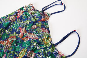 MIAOYAN25 Spring and Summer Green Butterfly Sequin Print Suspender Skirt