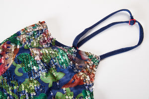 MIAOYAN25 Spring and Summer Green Butterfly Sequin Print Suspender Skirt