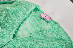 MIAOYAN25 Spring and Summer Green Knitted Mohair Button-Down Top with Spliced Sleeves