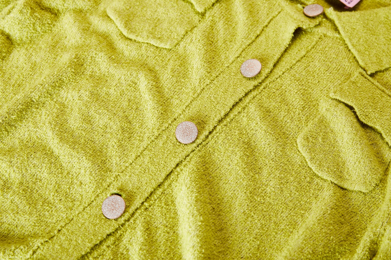 MIAOYAN25 Spring and Summer Apple Green Knitted Lapel Cardigan Top
