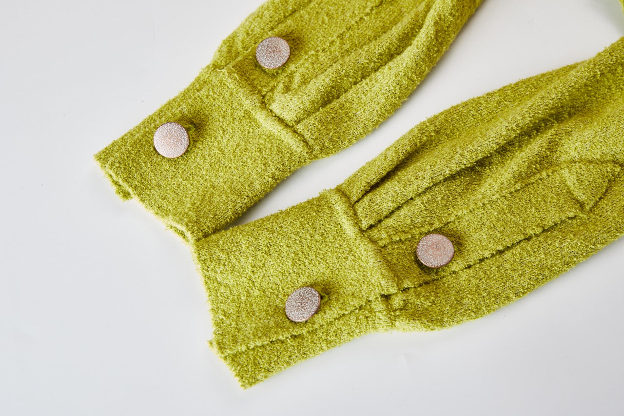 MIAOYAN25 Spring and Summer Apple Green Knitted Lapel Cardigan Top