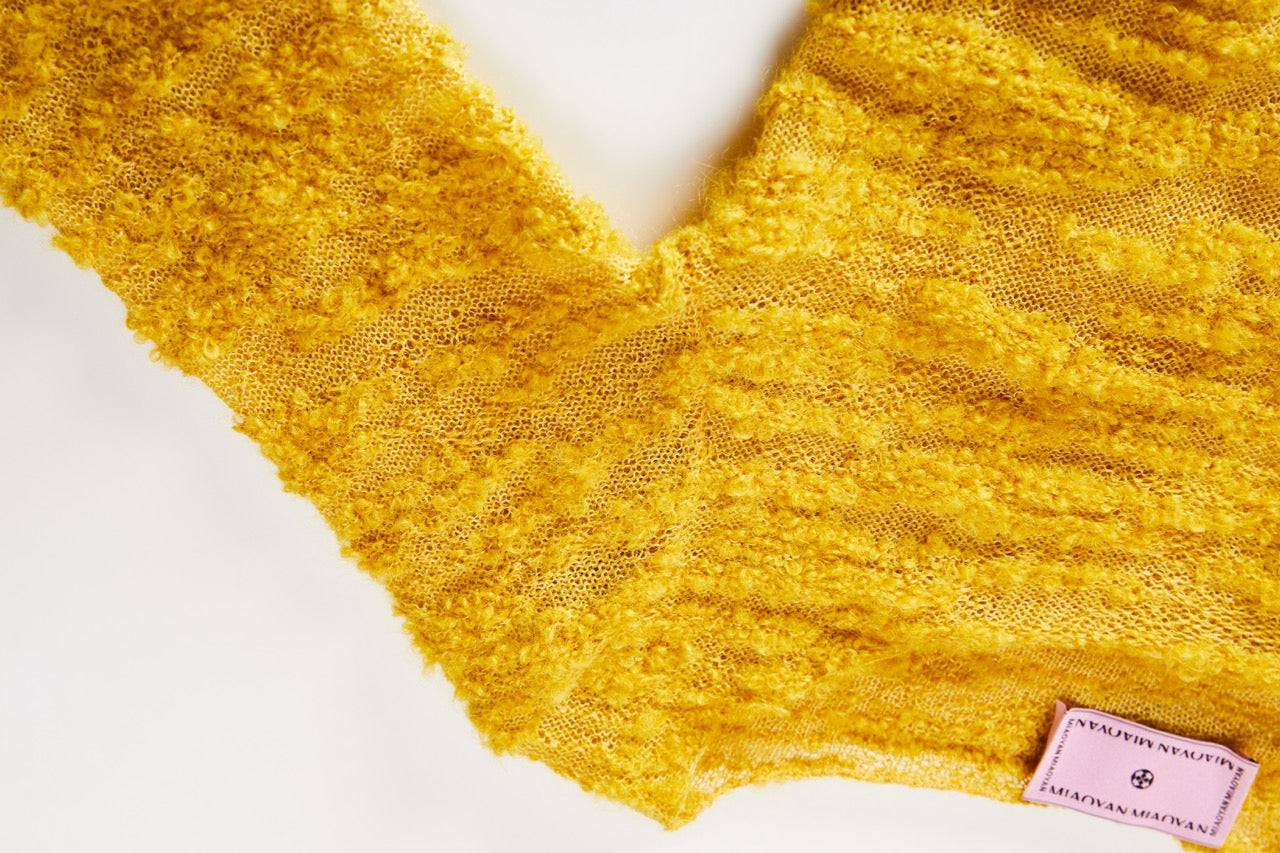 MIAOYAN25 Spring and Summer Yellow Knitted Mohair Butterfly Jacquard Dress
