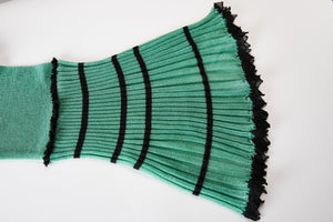 MIAOYAN25 Spring and Summer Green/White Knitted Splicing Buttoned Trumpet Sleeve Dress