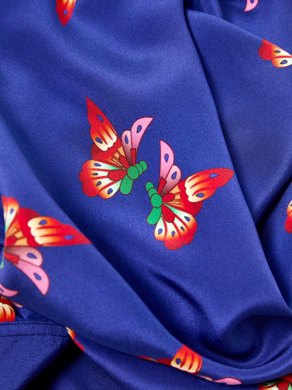 MIAOYAN25 Spring and Summer Butterfly Print Silk Drawstring Shirt
