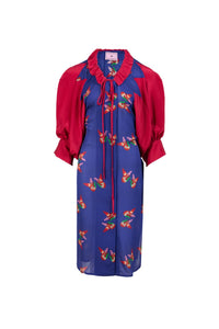 MIAOYAN25 Spring and Summer Silk Splicing Doll Collar Drop Shoulder Lantern Sleeve Dress