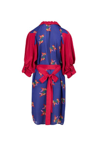 MIAOYAN25 Spring and Summer Silk Splicing Doll Collar Drop Shoulder Lantern Sleeve Dress