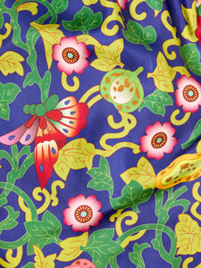 MIAOYAN25 Spring and Summer Butterfly Print  Silk Splicing Drop Shoulder Three-quarter Sleeve Dress