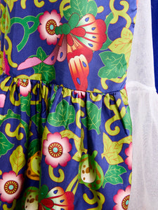 MIAOYAN25 Spring and Summer Knitted Splicing Butterfly Print Silk Round Neck Long Dress