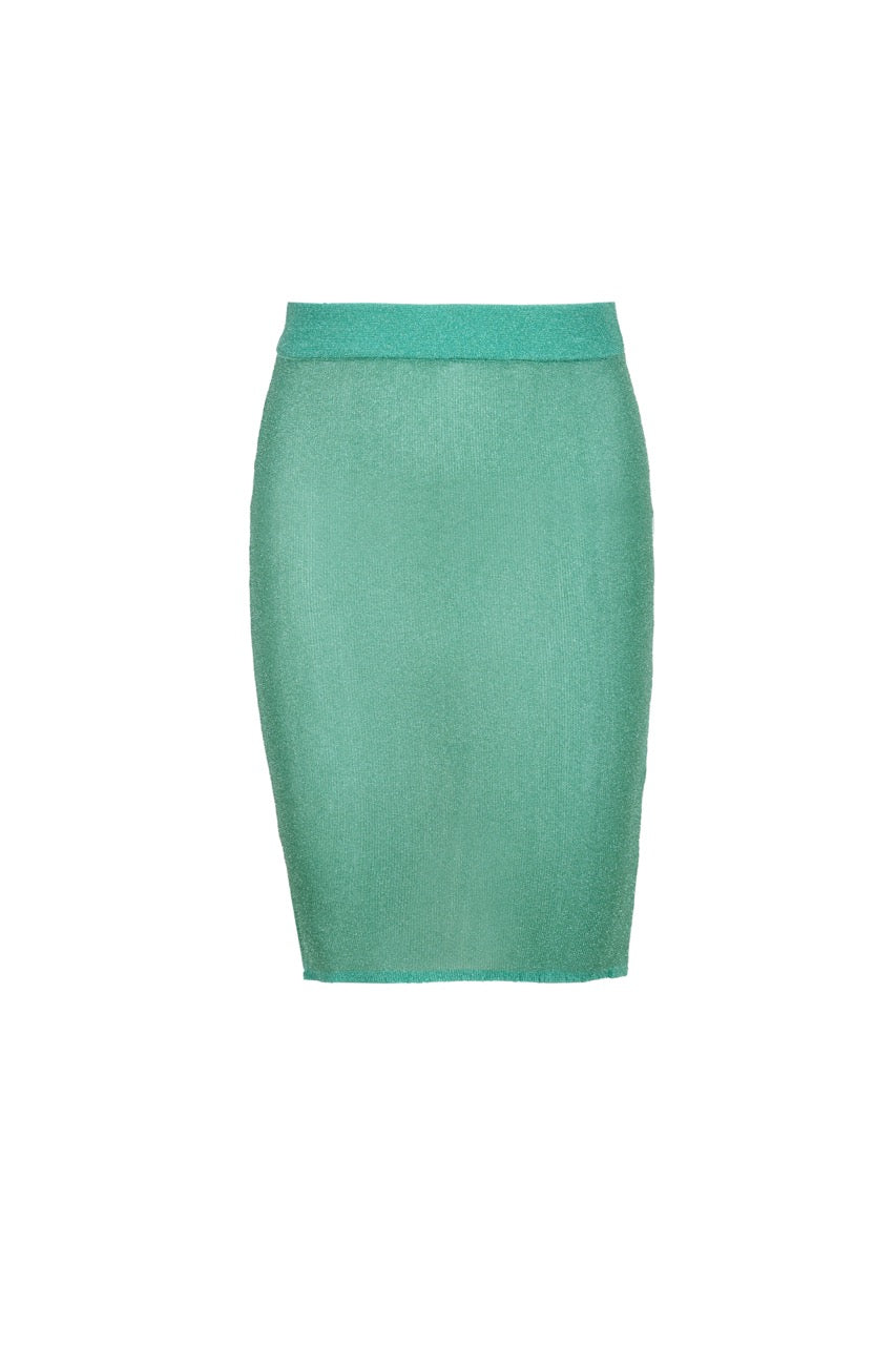 MIAOYAN25 Spring/Summer Peacock Green/Black/White Knitted A-Line Skirt
