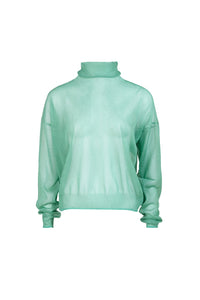 MIAOYAN25 Spring and Summer Peacock Green/Black/White Knitted Semi-Perspective Turtleneck Top