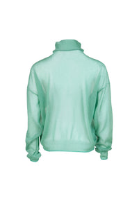MIAOYAN25 Spring and Summer Peacock Green/Black/White Knitted Semi-Perspective Turtleneck Top