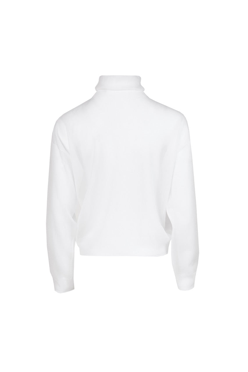 MIAOYAN25 Spring and Summer Peacock Green/Black/White Knitted Semi-Perspective Turtleneck Top
