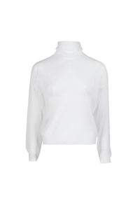 MIAOYAN25 Spring and Summer Peacock Green/Black/White Knitted Semi-Perspective Turtleneck Top