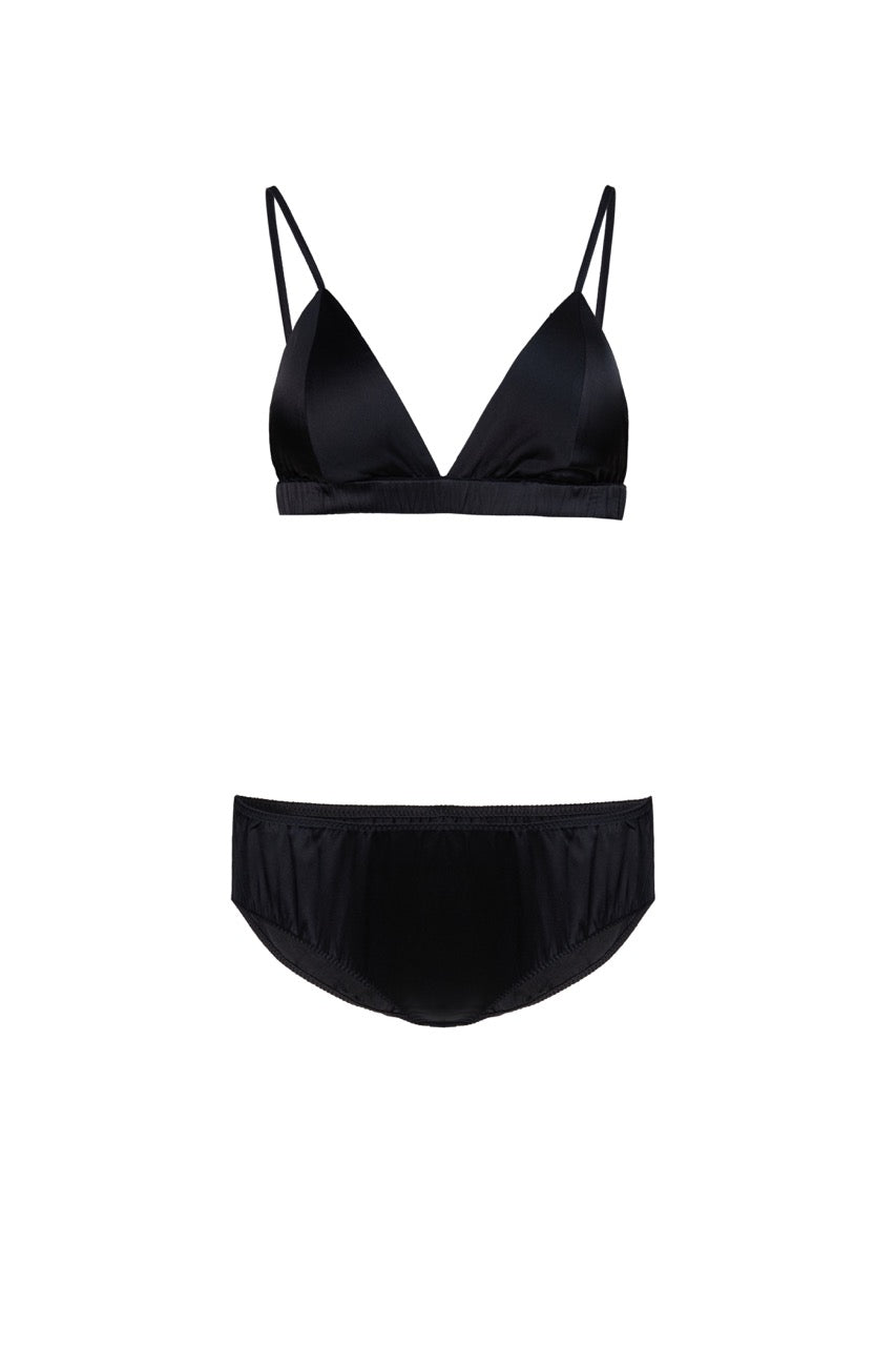 MIAOYAN25 Spring and Summer Brilliance Emerald/Black/White Silk Underwear Set