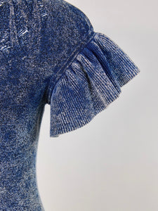 MIAOYAN25 Spring and Summer Denim Knitted Irregular Petal Sleeve Slim Dress