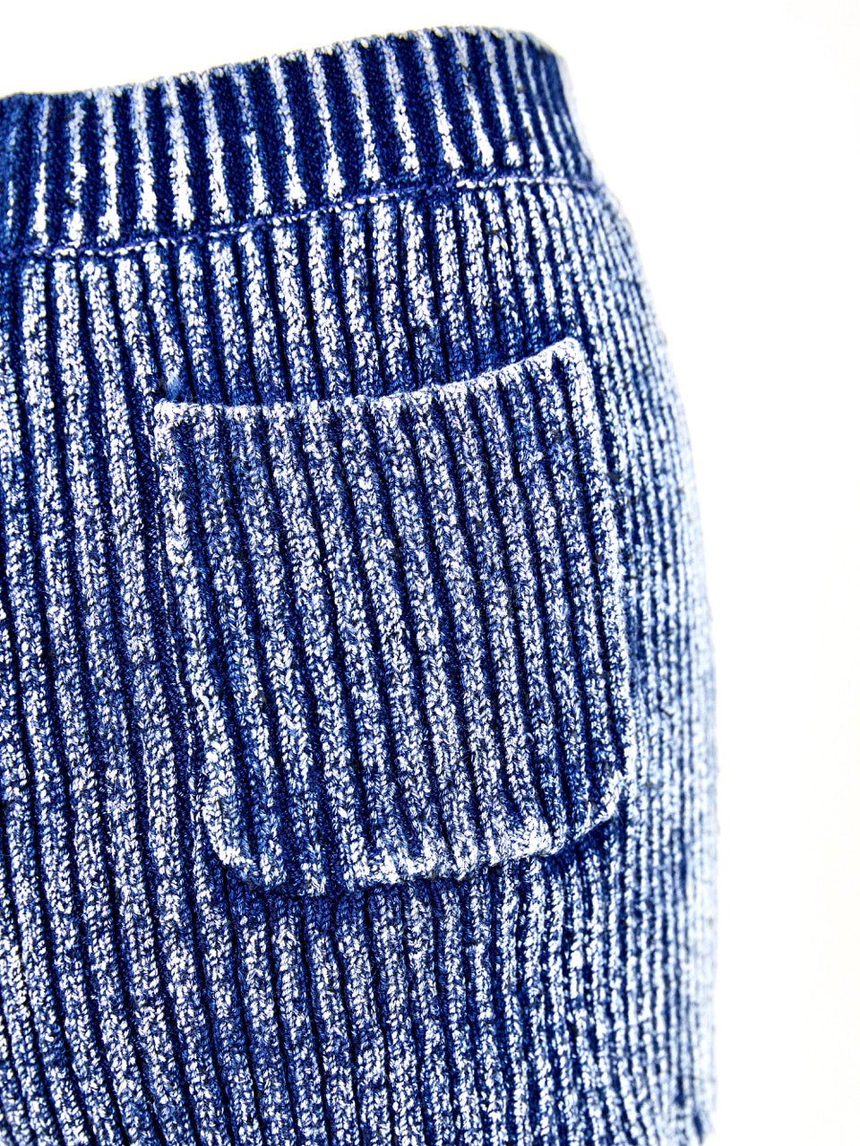 MIAOYAN25 Spring and Summer Blue Knitted Denim Vertical Striped Pleated Shorts