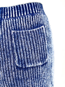 MIAOYAN25 Spring and Summer Blue Knitted Denim Vertical Striped Pleated Shorts