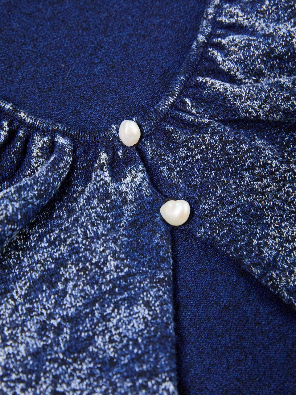 MIAOYAN25 Spring and Summer Distressed Knitted Denim Pearl Button-Down Drawstring V-Neck Top