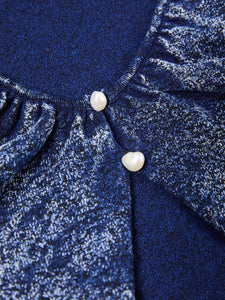 MIAOYAN25 Spring and Summer Distressed Knitted Denim Pearl Button-Down Drawstring V-Neck Top