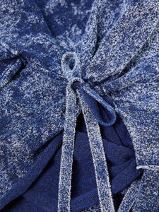 MIAOYAN25 Spring and Summer Distressed Knitted Denim Pearl Button-Down Drawstring V-Neck Top