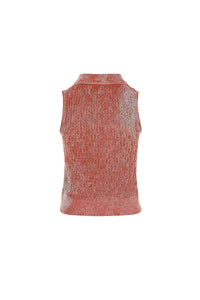 MIAOYAN25 Spring and Summer Orange/Gray/Red Washed Knitted Sleeveless Lapel Top