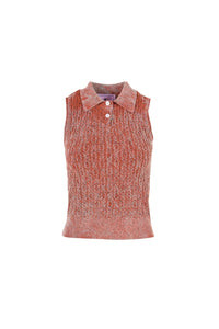 MIAOYAN25 Spring and Summer Orange/Gray/Red Washed Knitted Sleeveless Lapel Top