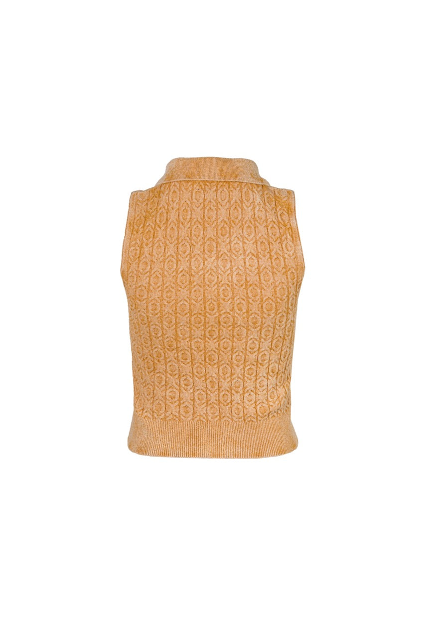MIAOYAN25 Spring and Summer Orange/Gray/Red Washed Knitted Sleeveless Lapel Top