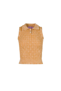 MIAOYAN25 Spring and Summer Orange/Gray/Red Washed Knitted Sleeveless Lapel Top