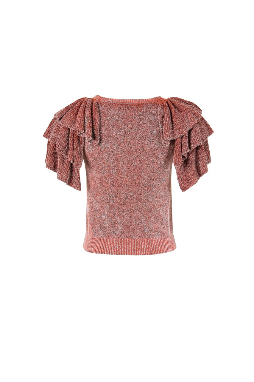 MIAOYAN25 Spring and Summer Orange/Gray/Red Layered Sleeve Washed Knit Top