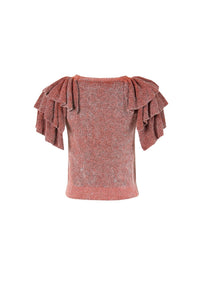 MIAOYAN25 Spring and Summer Orange/Gray/Red Layered Sleeve Washed Knit Top