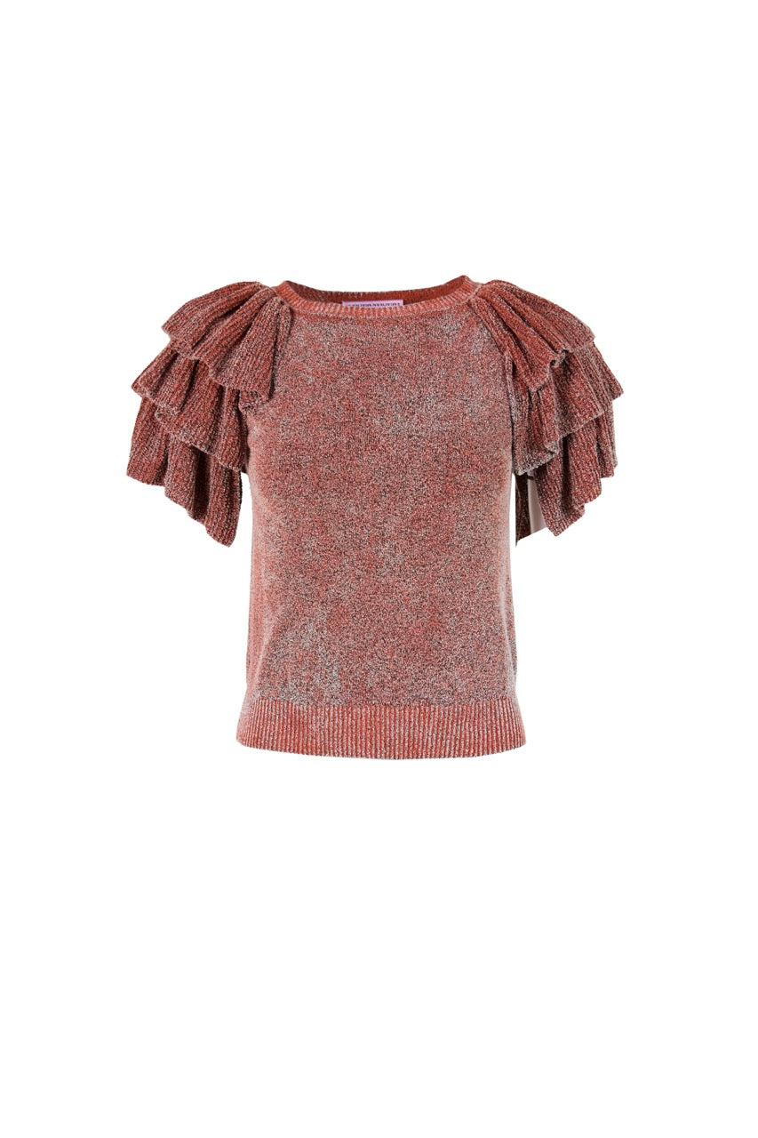 MIAOYAN25 Spring and Summer Orange/Gray/Red Layered Sleeve Washed Knit Top