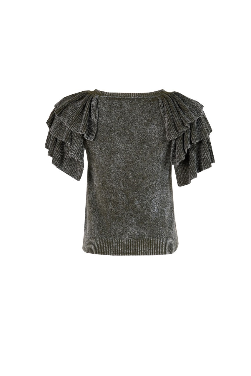 MIAOYAN25 Spring and Summer Orange/Gray/Red Layered Sleeve Washed Knit Top