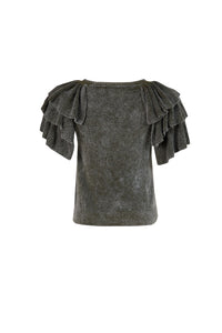 MIAOYAN25 Spring and Summer Orange/Gray/Red Layered Sleeve Washed Knit Top