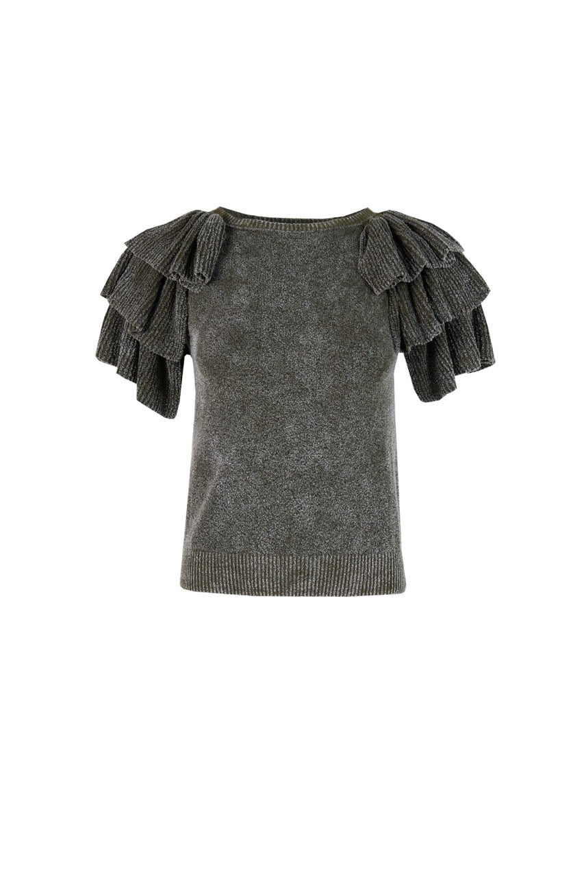 MIAOYAN25 Spring and Summer Orange/Gray/Red Layered Sleeve Washed Knit Top