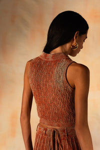 MIAOYAN25 Spring and Summer Orange/Gray/Red Washed Knitted Sleeveless Lapel Top