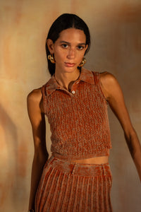 MIAOYAN25 Spring and Summer Orange/Gray/Red Washed Knitted Sleeveless Lapel Top