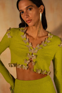 MIAOYAN25 Spring and Summer Three-Dimensional Butterfly Inlaid Tassel Knitted Cropped Top