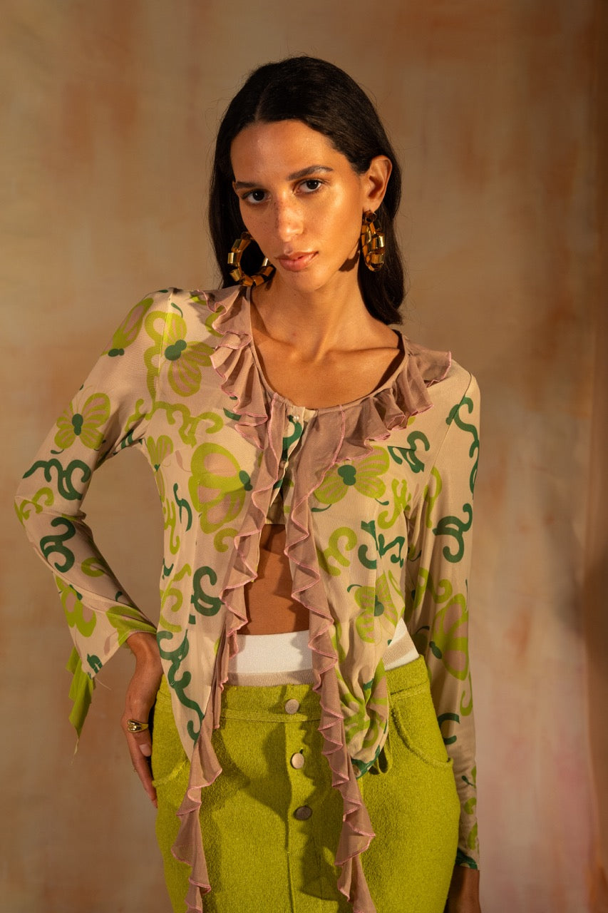 MIAOYAN25 Spring and Summer Apple Green Knitted Double-Layer Slim Skirt