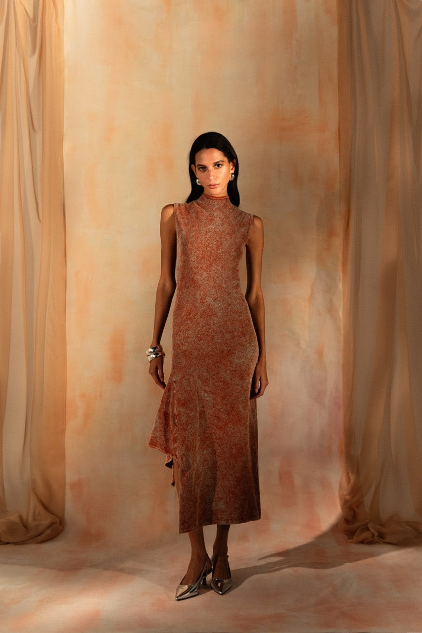 MIAOYAN25 Spring and Summer Knitted High Neck Sleeveless Irregular Dress