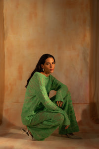MIAOYAN25 Spring and Summer Green Knitted Mohair Jacquard Wide-Leg Pants